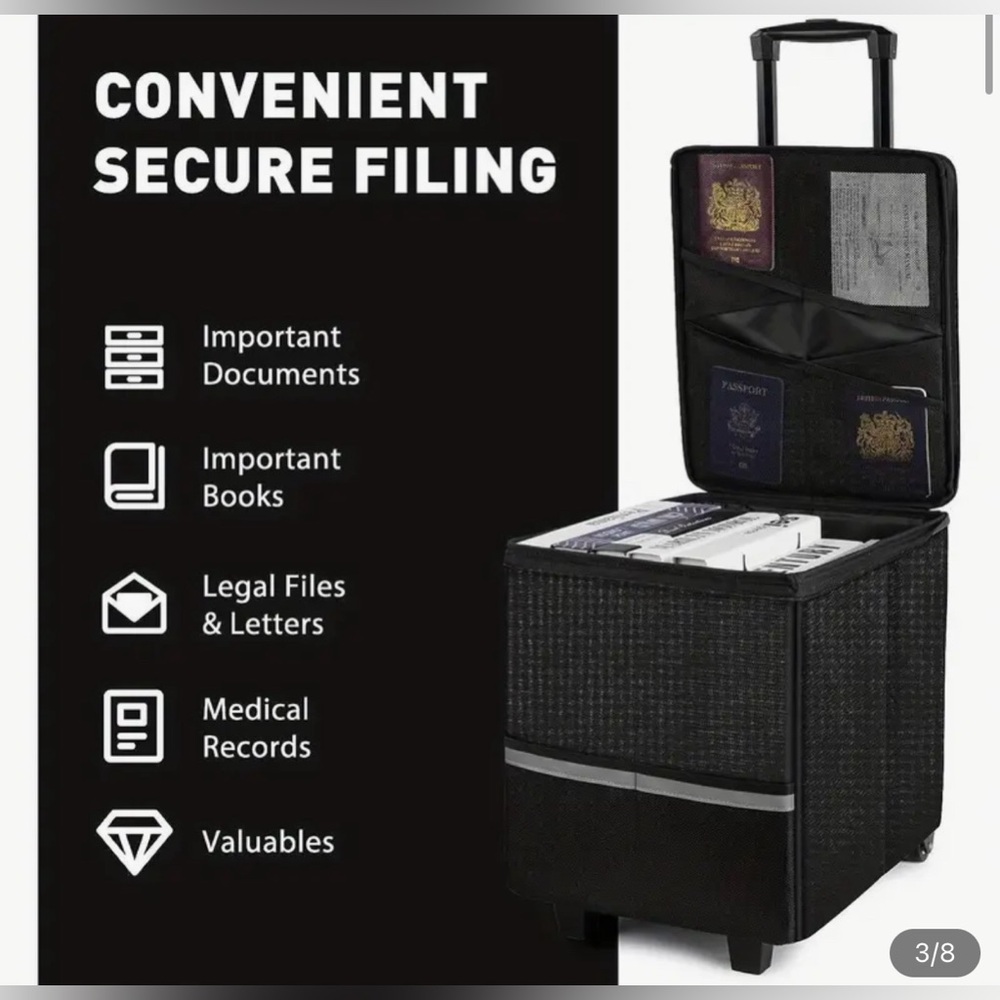 File Box w/ Wheels & Extendable Handle, Document Storage Box - Picture 3 of 7